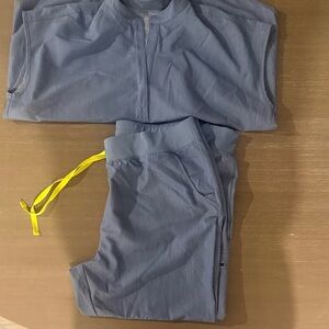 Figs Blue Scrub Set with Yellow Accents